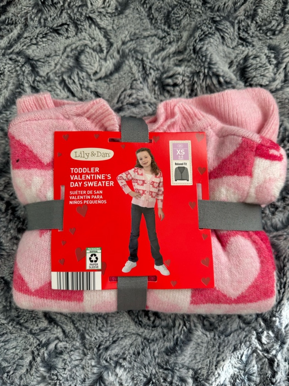 NWTS Lily & Dan Pink Heart Girls Sweater Sz XS  4/5 RELAXED FIT